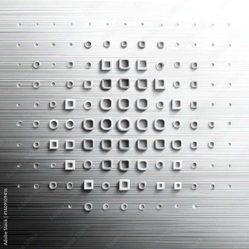 Fototapete Abstract Monochrome Gradient of Horizontal Lines with Floating Shapes: Modern Minimalist Design 