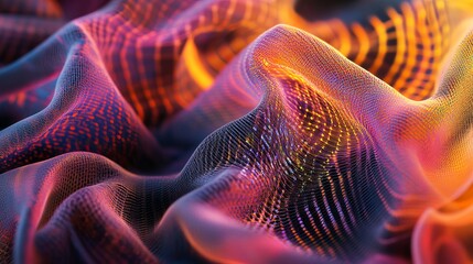 Abstract colorful wavy mesh background digital art design texture red pink wave tech lines shiny