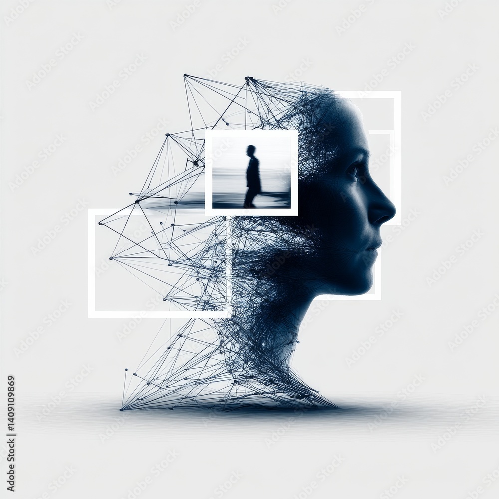 Poster artificial intelligence and human mind: a conceptual artwork exploring connection and reality throug