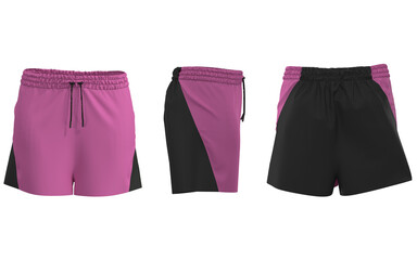 Blank Isolated short pant mockup front back and side view 3d rendering