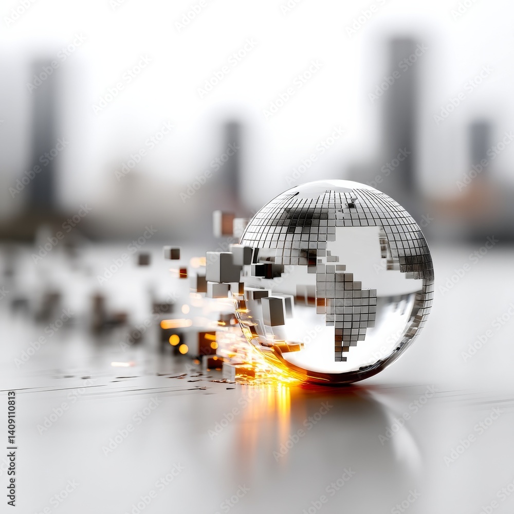 Fototapete global digital transformation: a metaphor for fragmentation and innovation in a modern world
