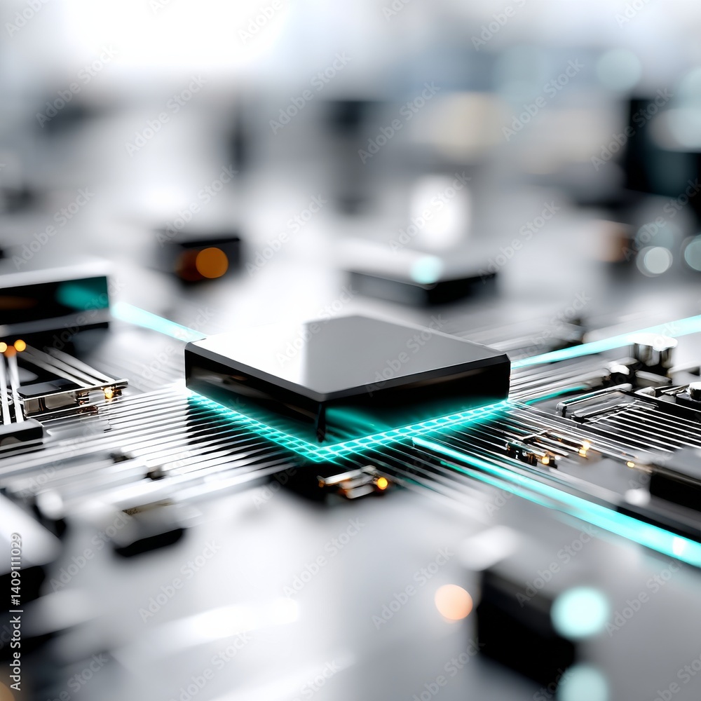 Poster high-tech processor: futuristic technology and neon connectivity for the digital age | semiconductor