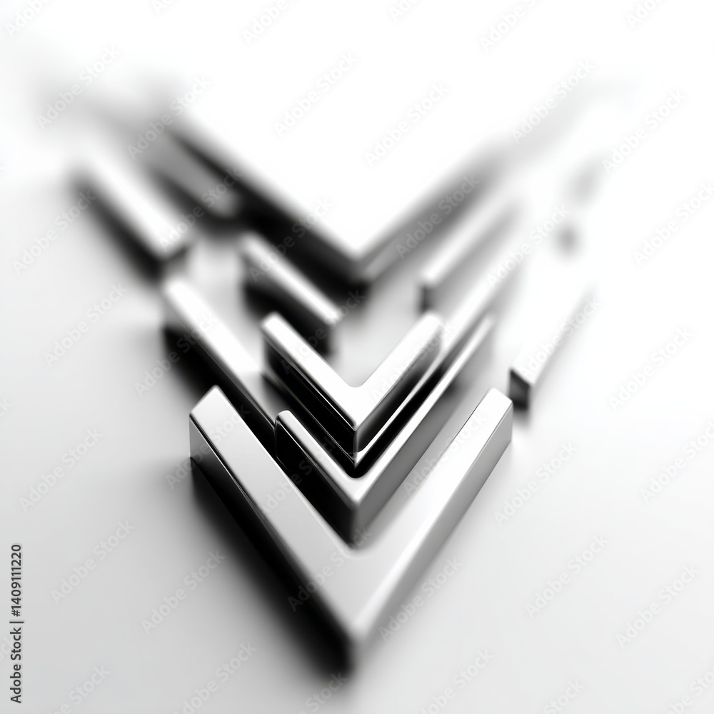 Aufkleber metallic descent: a convergence of arrows in minimalist style on a bright white backdrop