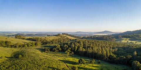 Obraz premium Serene Green Hills Landscape Sunrise View