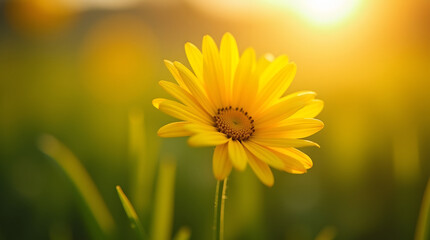 Obraz premium yellow flower on green background