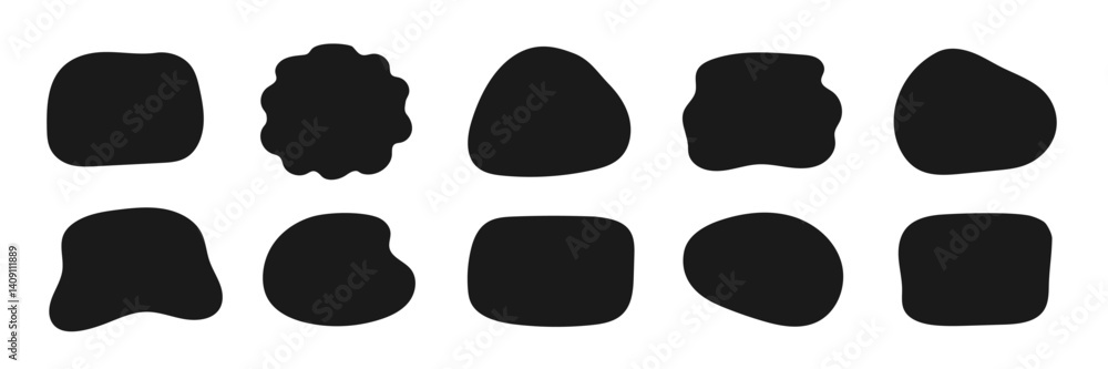 Poster Organic shape round form set. Liquid organic blob curve background abstract shape frame. Doodle abstract liquid blob, wavy different form. Soft round oval pattern background. Vector illustration