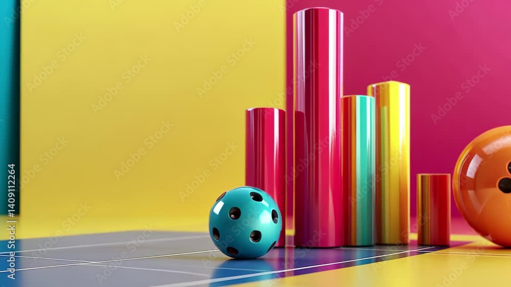 Poster business charts and graphs in vibrant colors with playful spheres for creativity and data visualizat