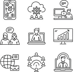 Workshop set of web icons in line style. Business Workshop icons for web and mobile app. Containing team building, teamwork, coaching, meeting, managing, coaching, motivation and more.