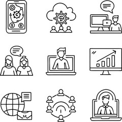 Workshop set of web icons in line style. Business Workshop icons for web and mobile app. Containing team building, teamwork, coaching, meeting, managing, coaching, motivation and more.