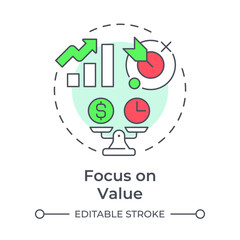 Focus on value multi color concept icon. Cost efficiency. Statistical graph, analysis. Round shape line illustration. Abstract idea. Graphic design. Easy to use in blog post, presentation
