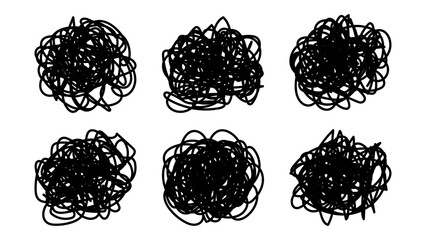 手描きの漫画的表現のモヤモヤ・ぐるぐる・グチャグチャ　ベクターイラスト素材のセット　ベクター／透過PNG／JPEG白背景