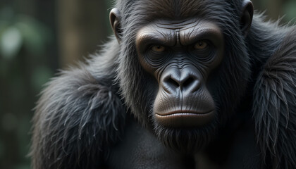 Fototapeta premium Intense Gaze: A Powerful Close-Up Portrait of a Gorilla