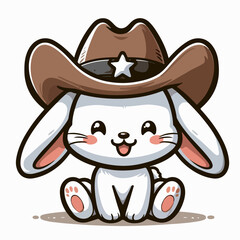 cartoon vector illustration of a rabbit wearing a cowboy hat
