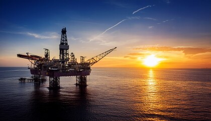 Fototapeta premium Silhouette of oil rigger from a far at sunset