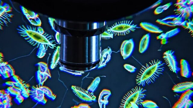 realistic close up of plankton under a microscope