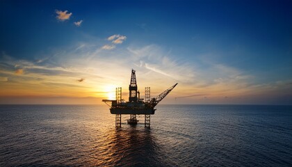 Fototapeta premium Silhouette of oil rigger from a far at sunset