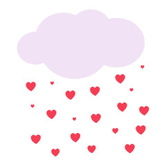 Illustration of a purple cloud raining red hearts. Perfect for Valentine’s Day, love-themed designs, greeting cards, or romantic weather-inspired creative digital and printable projects.