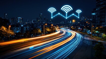 Fototapeta premium Wireless Network Cityscape at Night