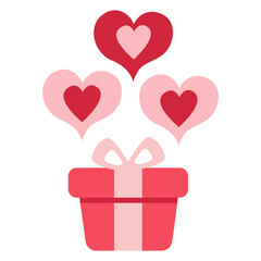 Cute gift box with hearts floating above, perfect for Valentine's Day, love celebrations, romantic greeting cards, wedding invitations, or holiday-themed decorations in flat cartoon style.