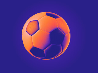 Naklejka premium Soccer ball on dark background in vibrant orange violet colors. 3d render
