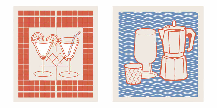Vintage Coffee and Cocktail Drink Poster Set &ndash; Retro Wall Art for Bar and Kitchen Decor

