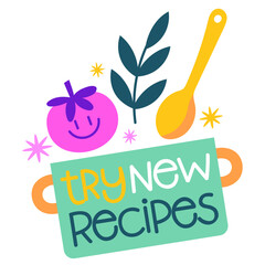 vector illustration of try new recipes with spoon and cup icons