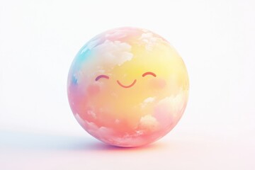 A pastel-colored sphere with a smiling face, resembling a happy planet or cloud.