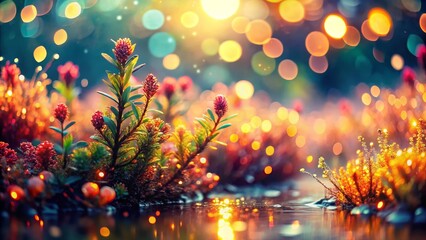 Fototapeta premium Dreamy Floral Landscape with Bokeh Lights