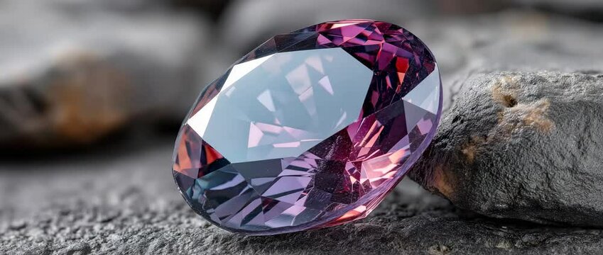 Granite stone bed with a beautiful Alexandrite gemstone.  Numerous colorful gems are a sign of brilliance, richness, and luxury. 