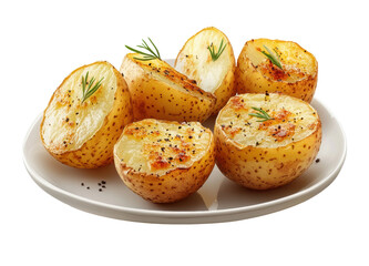 Crispy roasted potatoes in white dish