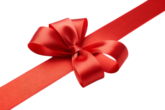 Elegant red satin ribbon bow perfect gift dark background festive shiny on transparent background
