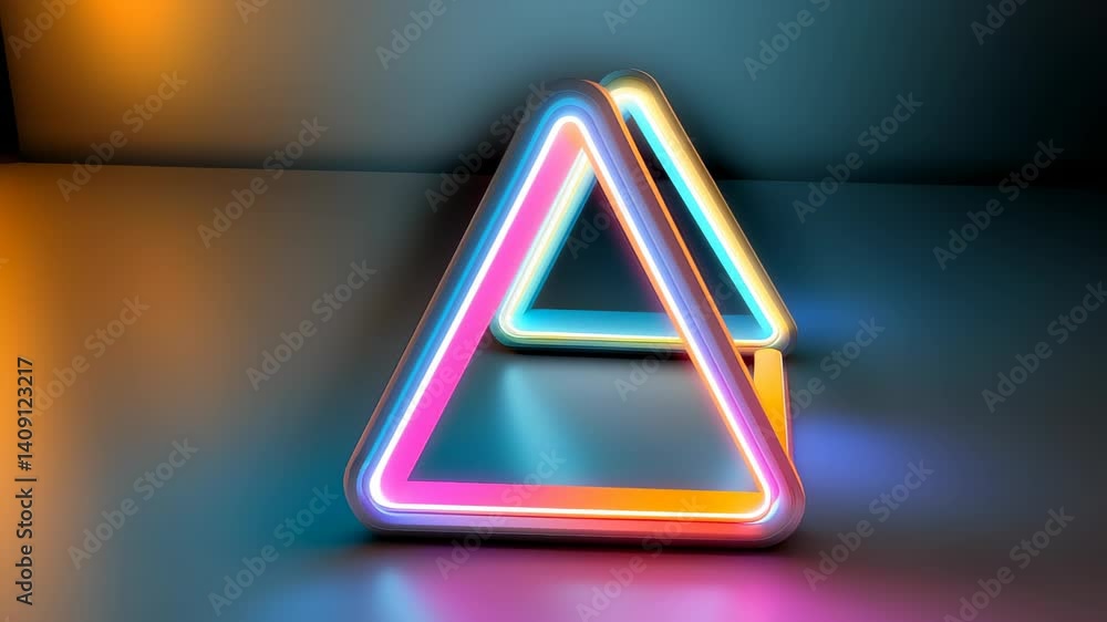 Poster neon triangular shapes with glowing edges
