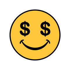 Smiley Face with Dollar Eyes Icon Design