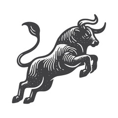 Obraz premium Simple Rodeo Bull Jumping Vector Icon Design – Vintage Retro Logo & Illustration