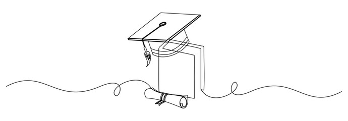 Vector line art of books and graduation supplies as knowledge for the future