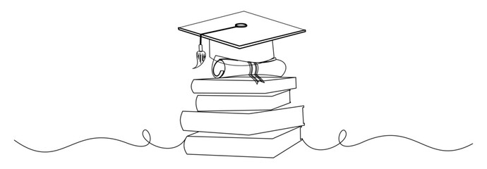 Vector line art of books and graduation supplies as knowledge for the future