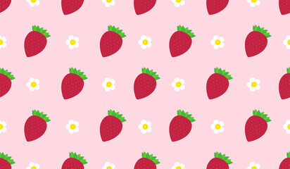 Strawberry flowers summer seamless vector children's pattern. 