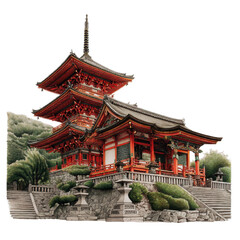 Traditional Japanese Pagoda on Stone Platform