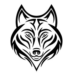 vector graphic of a wolf head with a contemporary, tribal-inspired design.