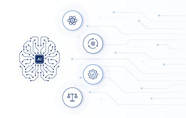 AI computing technology concept. AI brain with abstract digital background. editable stroke icons vector illustration