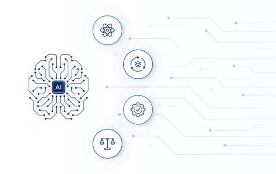 AI computing technology concept. AI brain with abstract digital background. editable stroke icons vector illustration