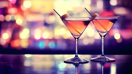 Cold red cocktail with lime in a glass at the bar, a refreshing alcoholic beverage for celebration at a nightclub party, celebrating birthday, New Year, Christmas.