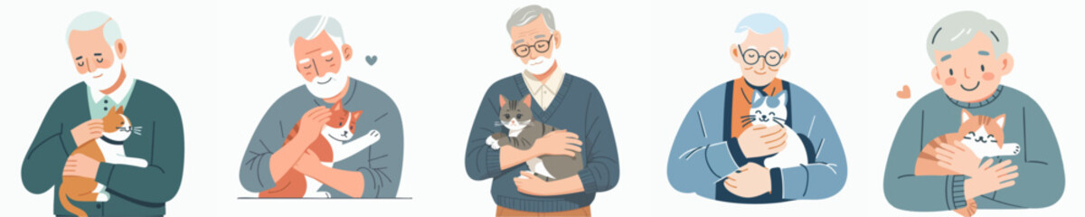 senior people vector set with pets