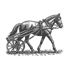 Fototapeta premium Simple Horse Pulling Wheel Vector Icon Design – Vintage Retro Logo & Illustration