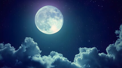 Fototapeta premium Full Moon Night Sky Clouds Starscape Dreamy Scene