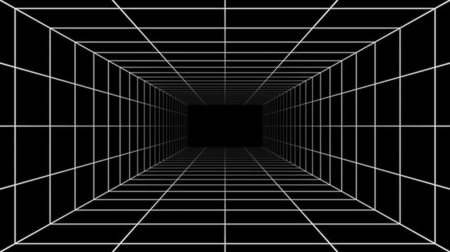 奥行きのあるトンネルのワイヤーフレーム　仮想空間背景動画　ループ