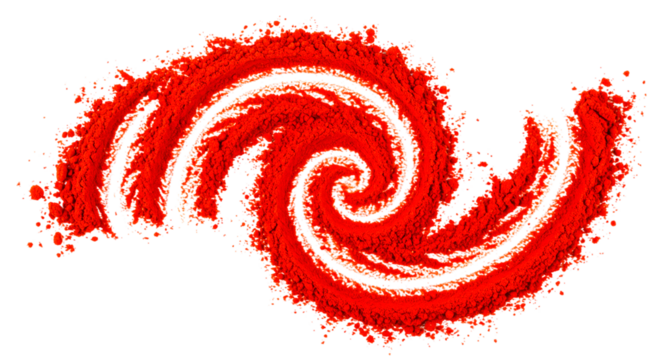 A vibrant red and orange spiral design against a stark black background with subtle gray accents