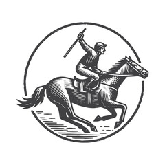 Fototapeta premium Simple Jockey Celebrating Vector Icon Design – Vintage Retro Logo & Illustration