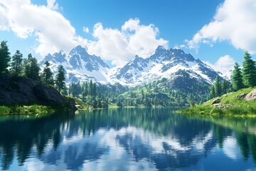 Fototapeta premium Beautiful alpine lake with reflection of mountains in the water.