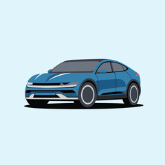Minimal Vector Illustration of a Blue Electric Car Isolated on Transparent Background, Perfect for Sustainable Transport